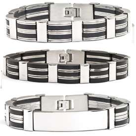 Mens Stainless Steel and Black Rubber Size 8.5 Bracelet   Choose Your 