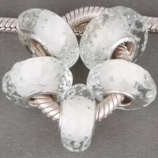 Clear White Murano Handmade Glass Bead Fit Bracelet  