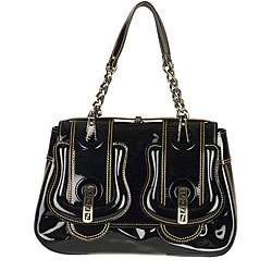 Fendi B Fendi Black Patent Leather Buckle Handbag  
