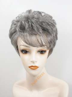 100% Human Hair Short Full Wig H212 #51 Black with Gray Mix  