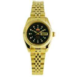   Goldtone Stainless Steel Crystal Black Dial Watch  