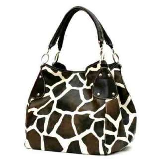   Giraffe Print Convertable Purse Handbag Tote Bag Brown Trim & Handles