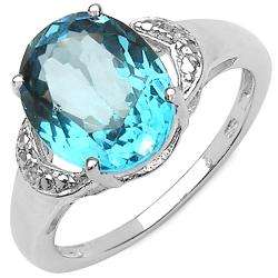 Sterling Silver Oval cut Blue and White Topaz Ring  
