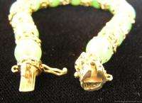Vintage Chinese 14k Yellow Gold & Jade Bead Bracelet  