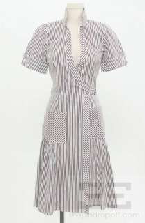   von Furstenberg White & Brown Cotton Striped Wrap Dress Size 0  