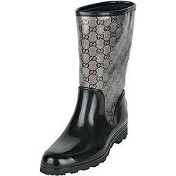 Gucci Womens Prato Black/ Grey Flat Rain Boots  