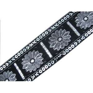  4.5 Y Black Jacquard Silver Weaving Sequin Ribbon Trim Border 