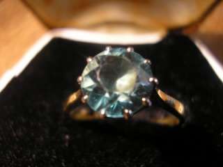 Beautiful Edwardian Rare 18ct Gold & 2ct Blue Zircon Solitaire Ring 