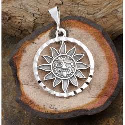 Sterling Silver Framed Aztec Sun Pendant (Mexico)  