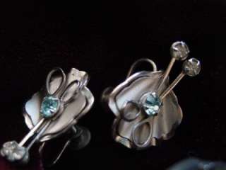 Vintage B.N. signed screw back silver/BLUE earrings WOW  