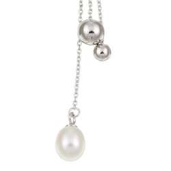 Sterling Silver Freshwater Pearl Drop Necklace (6.5 7 mm)   