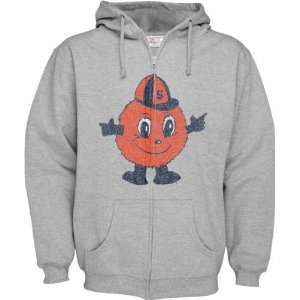 Syracuse Orange Grey Distressed Mascot Full Zip Hooded Sweatshirt 