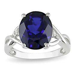   Silver Created Sapphire and Diamond Fashion Ring  