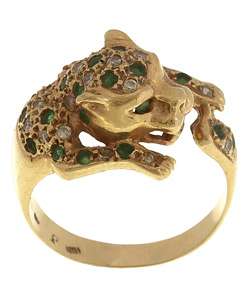18k Gold 1/5ct TDW Diamond Emerald Panther Ring  
