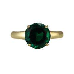 10k Yellow Gold Lab created Emerald Solitaire Ring  