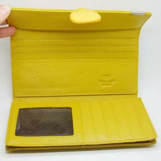 Womens Yellow Real Genuine Leather Bifold Clutch Wallet Purse ID Card 