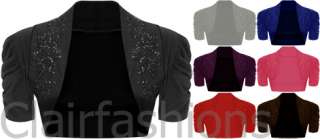   Womens Beaded Design Short Sleeve Bolero Cardigan Top 8 14  