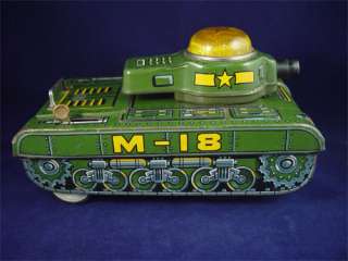 Vintage Masudaya Battery Powered Tin Toy M 18 Tank  