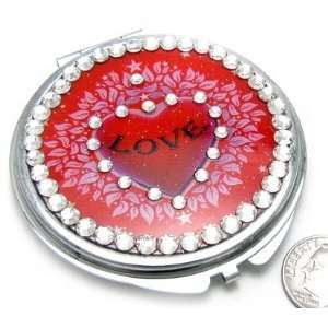   Love Heart with Crystals Compact Makeup/Cosmetic Mirror Beauty