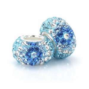 Bella Fascini Turquoise, Aqua, True Blue & Clear Pave Diamond Beads 