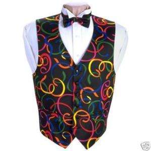 New Mardi Gras Colorful Confetti Tuxedo Vest and Bowtie  