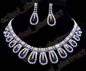 rhinestone costume necklace earring 1SET blue clear  