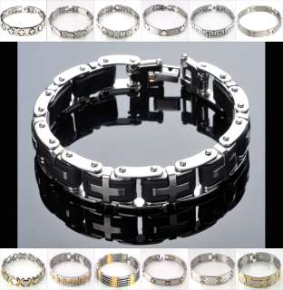   men Silver Bangle Chain Rubber Link Cool Cross Gift Bracelet  