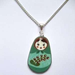  Sour Cherry Silver plated base Nested Russian Doll Necklace 2 Jewelry