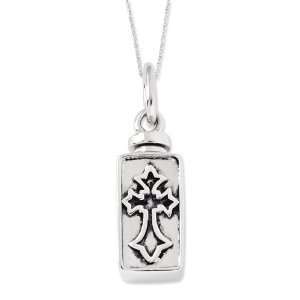   Silver Antiqued Rectangle Box Cross Ash Holder 18in Necklace Jewelry