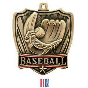  Custom Baseball Medals GOLD MEDAL / FLAG RIBBON 2.5 SHIELD Custom 
