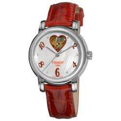 Tissot Womens Lady Heart Mother of Pearl Dial Red Strap Watch 