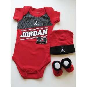 Nike Jordan Classic 23 Red and Black Infants or Baby Bodysuit Cap 