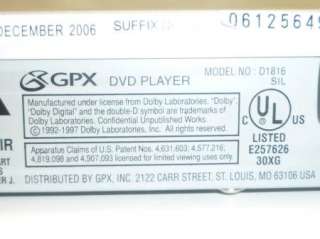 GPX Slimline Compact DVD Player Model D1816 Tested  