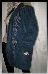 Vtg 80s steel Blue Lacey FURRY FLUFFY Soft 80% pure ANGORA Sweater 