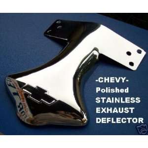   Steel Exhaust Deflector with chevy bow tie emblem. Automotive