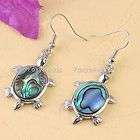 1PAIR NEW NATURAL ABALONE SHELL INLAY SEA TURTLE DANGLE CUTE EARRING 