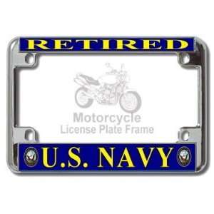 Motorcycle   US Navy Retired USN Chrome Metal Motorcycle License Plate 