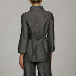 Sharagano Womens Linen blend 3/4 sleeve Pant Suit  
