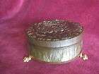   Green AMBER COLOR NICE Beautiful JEWELRY BOX Gilded Metal Stand