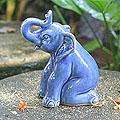 Celadon Ceramic Blue Elephant Welcome Sculpture (Thailand)