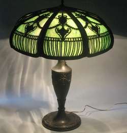   Nouveau Green Slag Glass Panel Lamp c. 1910 Rewired & Ex Cdn  