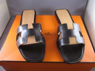 Auth HERMES Oran Moka Chocolate Sandle Mules Shoes 38  