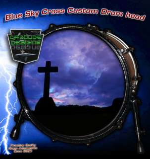 22 Bass Drum Head   Blue Sky Cross design  