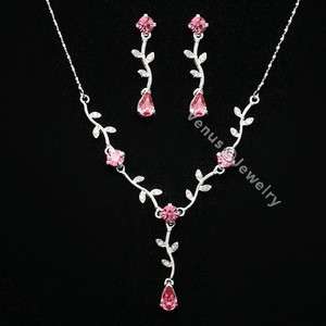 Bridal Wedding Pink Crystal Necklace Earrings set 8274  