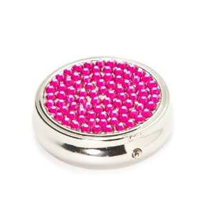  Hot Pink Crystal 3 Day Section Round Metal Pill Box Case 