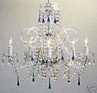 LIGHT CHANDELIER HAND BLOWN ARMS WITH BLUE CRYSTALS  