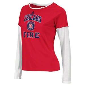 Chicago Fire Womens adidas Red MS Distress Layered Tissue Long Sleeve 