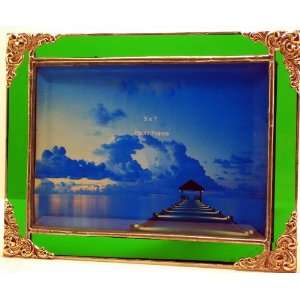  5x7 Stained Glass Antique Green Frame 