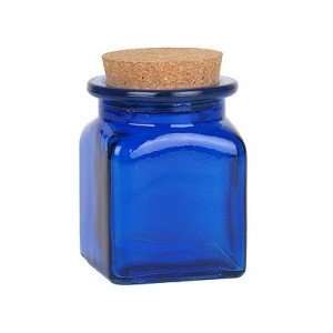  Cobalt Blue Recycled Glass Square Jar with Cork Top