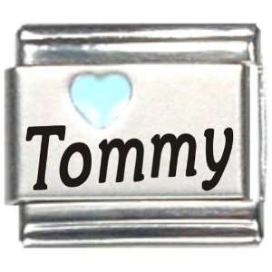  Tommy Light Blue Heart Laser Name Italian Charm Link 